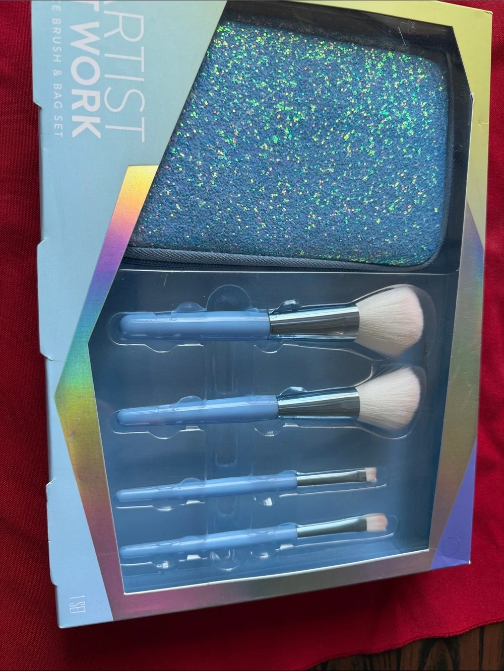 Blue Glitter Makeup Brush & Bag Set